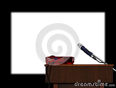 Podium and microphone with projector Stock Photo