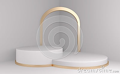 Podium minimal geometric white background and floor golden abstract.3D rendering Stock Photo