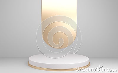 Podium minimal geometric white background and floor golden abstract.3D rendering Stock Photo