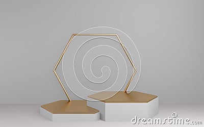 Podium minimal geometric white background and floor golden abstract.3D rendering Stock Photo