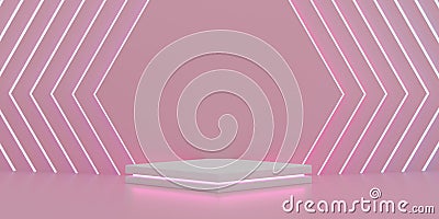 Podium with neon lamps on pink background Stock Photo