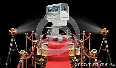 Podium with neonatal incubator, 3D rendering Stock Photo