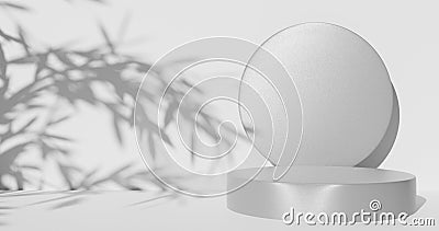 Podium pedestal for advertising products, blurred shadows of foliage silhouettes. Stock Photo