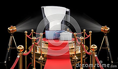 Podium with pitcher water filter, 3D rendering Stock Photo