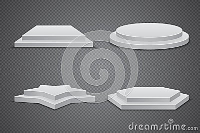 Set of white podiums of different shapes Vector Illustration