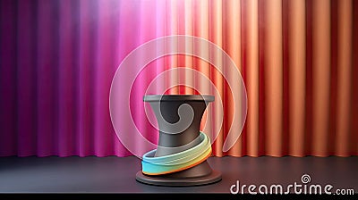 Podium for the show on stage with red curtains, realistic. AI Generated Stock Photo