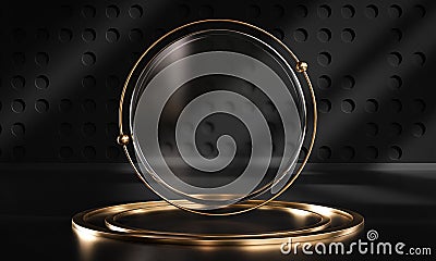 Podium Stage Circle Glass Black Gold Display Product 3D Rendering Stock Photo