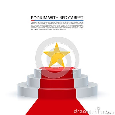 Podium star with red carpet. Vector Illustration