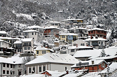 Podkaljaja, the old part of Prizren under the fortress, covered with snow Stock Photo