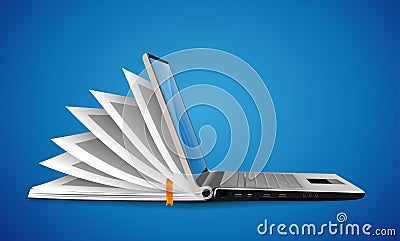 Computer as book knowledge base concept - laptop as elearning idea Vector Illustration