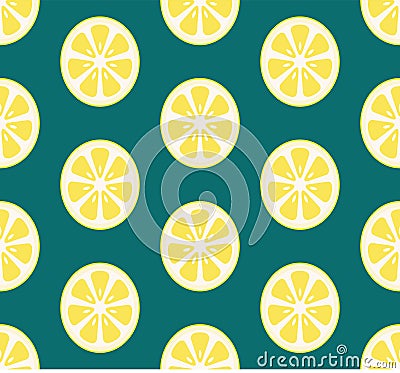 Pattern with lemon slices in green background Vector Illustration