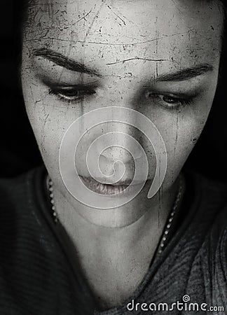 Poetic portrait of a woman in black and white Stock Photo