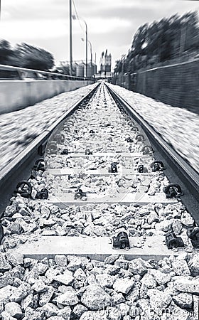 Poetic unusual railway in fast movement Stock Photo