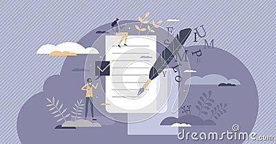 Poetry as literature and creative arts writing culture tiny person concept Vector Illustration