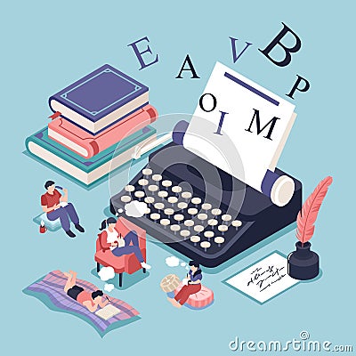 Poetry Isometric Concept Vector Illustration