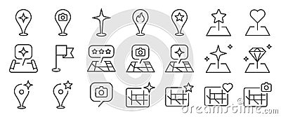POI icon set. It included contexts such as point of interest, famous, view point, and more. Editable Vector Stroke. Vector Illustration