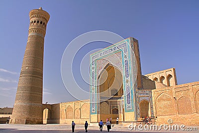 Poi Kalon Mosque and Minaret in Bukhara Editorial Stock Photo