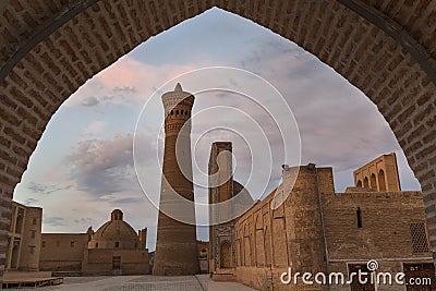 Poi Kalon Mosque and Minaret in Bukhara. Stock Photo