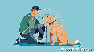 A poignant drawing of a lone veteran and their service dog highlighting the bond between man and animal and the healing Vector Illustration