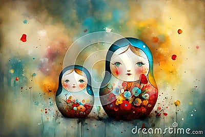 Colorful Matryoshka Dolls Cartoon Illustration