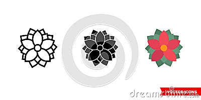 Poinsettia icon of 3 types. Isolated vector sign symbol. Vector Illustration