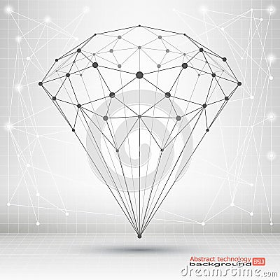 Point and curve constructed the crystal wire frame. Abstract geometric background Vector Illustration