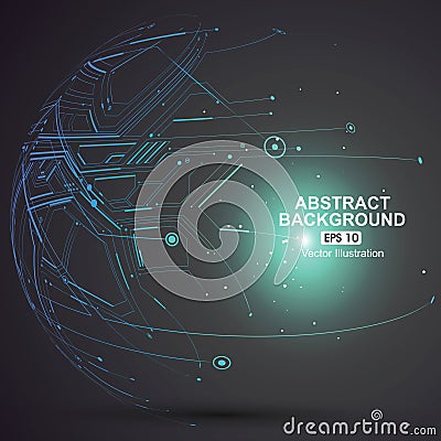 Point and curve constructed the sphere wireframe, technological sense abstract illustration. Cartoon Illustration
