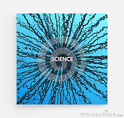 Point explode. Array with dynamic emitted particles. 3d technology style. Abstract background. Vector illustration Vector Illustration