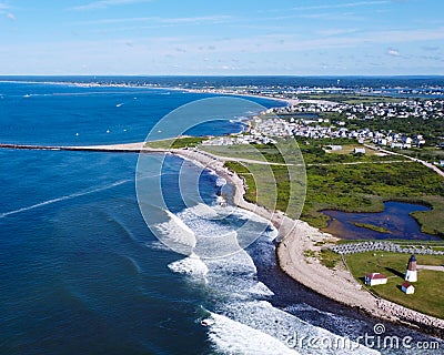 Point Judith Lighthouse and Coast Guard Station, Narragansett, Rhode Island Editorial Stock Photo