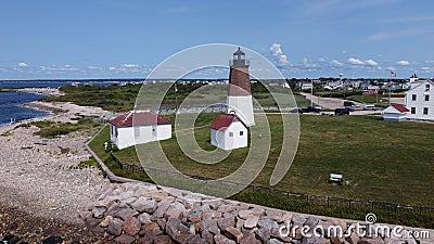 Aerial View of Point Judith Lighthouse, Narragansett, Rhode Island in Early August 2023 Editorial Stock Photo