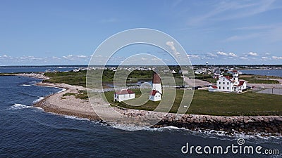 Aerial View of Point Judith Lighthouse, Narragansett, Rhode Island in Early August 2023 Editorial Stock Photo