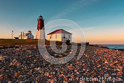 Point Judith Lighthouse at sunset Stock Photo