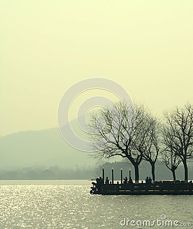 Point of land on lake Stock Photo