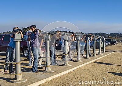 Tourists are watching the famous seal rock near Point Lobos Editorial Stock Photo