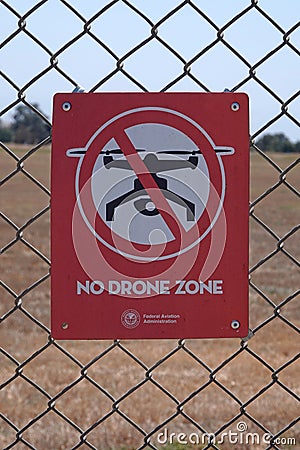 No Drone Zone USA Federal Aviation Administration FAA Sign Editorial Stock Photo