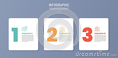 3 point stage or step infographic template with table box container big numerical numbers for slide presentation Stock Photo