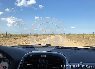 Point of view of a driver on a dirt road in the interior of Brazil. Stock Photo