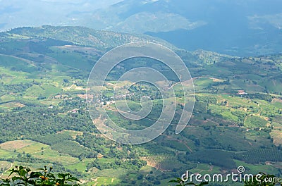 The point of view of the mountains and the town of Loei at Phu Ruea National Park in Loei. Stock Photo