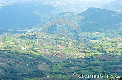 The point of view of the mountains and the town of Loei at Phu Ruea National Park in Loei. Stock Photo