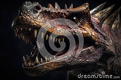 Pointed and vicious dinosaur teeth that can crunch and gnash. AI generation Stock Photo