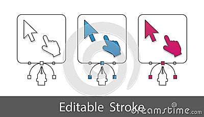 Pointer Computer Mouse Symbol - Outline Styled Icon - Editable Stroke - Vector Illustration - Isolated On White Background Stock Photo