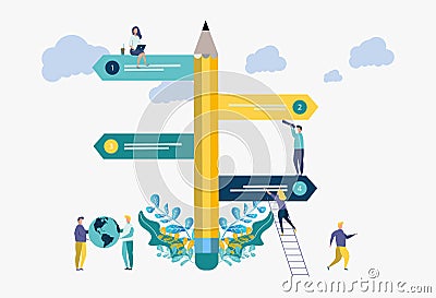 Pointer direction of movement in pencil in different directions of movement, destinations, the choice of directions Cartoon Illustration