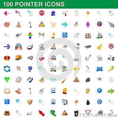100 pointer icons set, cartoon style Vector Illustration