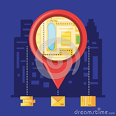 Pointer location with logistic service objects Vector Illustration