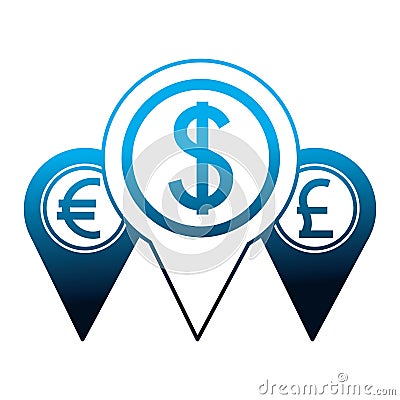 pointer location money dollar euro and pound Cartoon Illustration