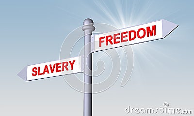 Pointers with directions freedom and slavery Stock Photo