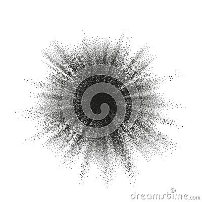 Pointillism burst dots pattern. Sunburst abstract monochrome dotted geometric halftone. EPS 10 Vector Illustration