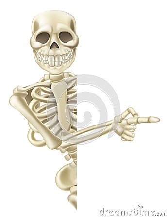Pointing Cartoon Halloween Skeleton Vector Illustration