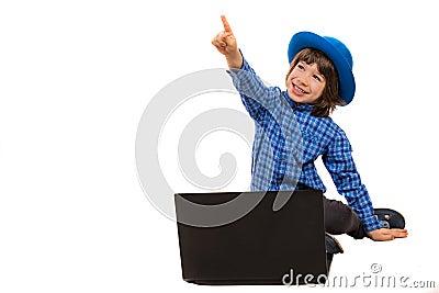 Pointing cheerful executive child Stock Photo