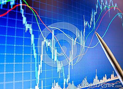 Pointing at financial graph Stock Photo